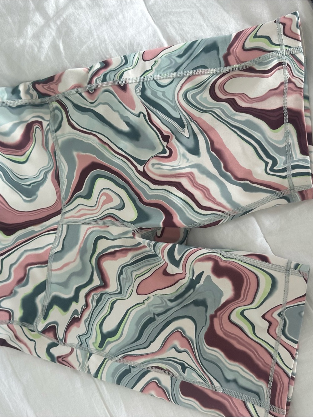 Athleta Marble-Print Pink, Gray & Green Athletic Shorts